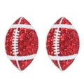 Boucles d'oreilles rugby rouges étincelantes avec coutures blanches et paillettes - Rugby Acrylique (10722)