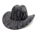 Zwarte cowboyhoed met grijze doodskoppen en rode glitter voor Halloween-feestjes - M (56-58cm) / Schedel Print