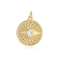 Golden round pendant with central clear gemstone and radial pattern on white background - 17-Sunburst Single Diamond