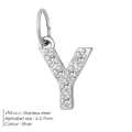Polished stainless steel letter Y pendant charm with micro-pave cubic zirconia stones - Letter Y(ZP39269) / Steel