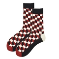 Cotton crew socks featuring red, white, and black geometric 3D cube patterns - 38-46 / Red White Black Geometric (715C)
