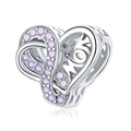 S925 sterling silver heart charm with purple zircon and MOM engraving for bracelets - 925 Silver / June Birthstone