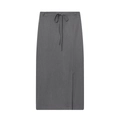 Deep grey high-waisted midi skirt with waist belt and side slit detail on white background - XS / Gray
