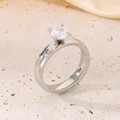 Minimalist silver titanium ring with round solitaire diamond and hammered texture finish - 4mm Silver Hammered Style (KR100650-K)