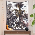 Detail of bohemian tapestry featuring a skull and rose illustration with gold accents - 73X95CM / Brushed Fabric / UO163440/Skeleton Rose