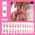 Almond press-on nails set with pink heart ripple design and 24-piece full coverage - W1015 Rose Red Sweetheart