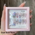 Boîte de rangement en film PE pour ongles faits main avec strass de luxe brillants - 9x9cm / Rose