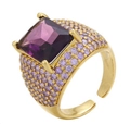 Adjustable gold ring featuring a large square purple zircon with micro-pave accents - Adjustable Open / Gold - Purple Zirconia