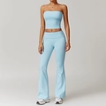 Ensemble de yoga bleu clair deux pièces avec haut court et legging évasé taille haute - Gilet 8793 + Pantalon Évasé 8791 Bleu Ciel / S