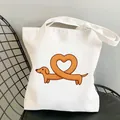White canvas tote bag featuring a cute cartoon dachshund with an orange heart print - Black with Dots / No Inner Pocket No Zipper