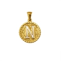 Pendentif rond en acier inoxydable doré 18K avec texture martelée et la lettre N - Lettre N (S-P173-N)