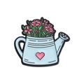 Blue watering can enamel brooch with pink flowers and a heart-shaped detail - Blue Watering Can Style (QHXZ195)