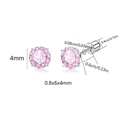 Pink zircon stud earrings in silver setting with 4mm stone and size dimensions - Pink Round Rhinestone / 4mm
