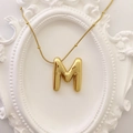 Golden balloon initial M necklace with 3D pendant and polished beaded chain - Gold Letter M