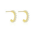 Elegant gold S925 silver hoop earrings with pavé opal gemstones on a white reflective base - Gold Milky White