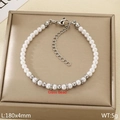 Bracciale di perle di vetro barocche con distanziali in acciaio e chiusura a moschettone - Colore Acciaio (4mm)