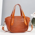 Brown faux crocodile leather crossbody bag with elegant gold hardware for autumn - Earthy Yellow