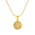 18K gold plated stainless steel necklace featuring a hammered pendant with letter V - Gold-Letter V (Snake Chain)