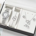5pcs silver women's watch set with heart-shaped jewelry and sparkling rhinestones - Silver Set 3 (orange Large Box)