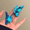 Elegant blue gradient butterfly earrings with diamond accents and high-quality spray paint - Silver Earring Post-Blue