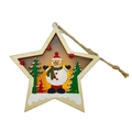 Detalle de adorno navideño LED de madera en forma de estrella con muñeco de nieve - Reno de Navidad azul