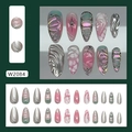 3D-Wellen Schmetterling Press-on-Nägel in Silber und Rosa mit Y2K Metallic-Flüssiglinien - W2084 Gefrorener Schmetterling (Klebestil)
