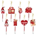 Set of 9 Valentine's Day heart gnome diamond painting pendants with gold lobster clasps - Style 1