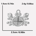 Schéma technique du pendentif crabe en acier inoxydable avec mesures et serti ovale - Base de Crabe (S2040) / Argenté