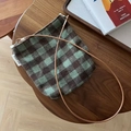 Retro green plaid wool crossbody bag with rope strap on a vintage wooden background - Dark Green Large Plaid