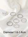 Set of 7 silver minimalist fashion rings with heart and twisted textures, 1.6-1.8cm diameter - Silver (02白K1867)