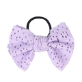 Purple eyelet fabric bow hair tie with a black elastic band for girls' hair styling - Purple