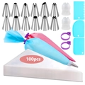 Complete cake decorating set with stainless steel tips, bags, and 100pcs disposable bags - Set 2 [120 Pieces]
