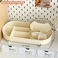 Cream desk organizer with translucent vertical texture drawer and cute bear ear divider - Transparent Milk Yellow Bear Desktop Organizer