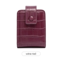 Mini wine red crocodile pattern PU leather lipstick case with mirror and buckle - Burgundy