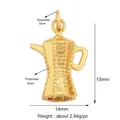 Golden moka pot coffee maker charm pendant for jewelry making 15x14x8mm size - Gold-Coffee Pot