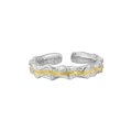 Bague ouverte en argent sterling S925 avec texture martelée et ligne dorée unique - Ouvert Réglable / Or Blanc+Or