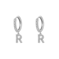 Elegant silver letter R hoop earrings with sparkling micro-pave crystals for women - Letter R / Silver