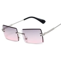 Frameless square sunglasses with pink and purple gradient lenses and silver metal temples - Silver Frame Grey Pink
