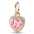 Rose gold heart charm with pink gemstone and clear crystal halo for DIY bracelets - Rose Gold