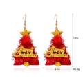 Detailansicht roter Plüsch-Ohrringe als Weihnachtsbaum mit Größenangaben und Golddetails - 12. Roter Pompon Baum Ohrringe