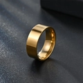 Minimalist 8mm gold polished stainless steel flat ring on a black textured background - US 8 / Gold