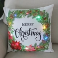 Christmas wreath LED light-up throw pillow case with Merry Christmas print on white sofa - 21B-5 Pine Cone Wreath (With LED)