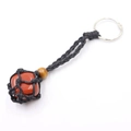 Handmade net pouch keychain with raw red jasper stone and adjustable black woven rope - Red Stone + Black Mesh Keychain