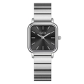 Elegant women's square silver watch with a minimalist black sunray dial and metal strap - Silver Strap Black Dial