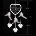 White heart dream catcher with feathers and size dimensions 10cm x 37cm on black background - White Heart Style (8092A)