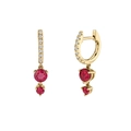 Pendientes colgantes de oro con pavé de diamantes y piedras de rubí rojo redondo - Pendientes de Gota / Dorado-Rojo