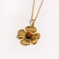 Collar de acero de titanio dorado con colgante de flor y piedra ojo de tigre marrón - Flor de Piedra Preciosa Marrón (Estilo 4)