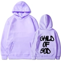 Lavender purple hoodie with kangaroo pocket and black Child of God back print - S / Lavender