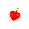 Detailed view of vibrant red 3D heart pendant with a polished finish and gold bail clasp - Bright Red-Gold Ring