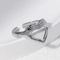 Polished silver titanium steel open ring with a minimalist hollow heart-shaped design - Steel Color-Heart Hollow